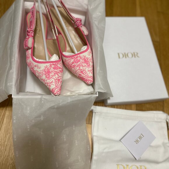 NEW DIOR J'ADIOR SLINGBACK PUMP EMBROIDERED COTTON PINK Toile De Jouy 37.5 7.5 - Picture 2 of 9
